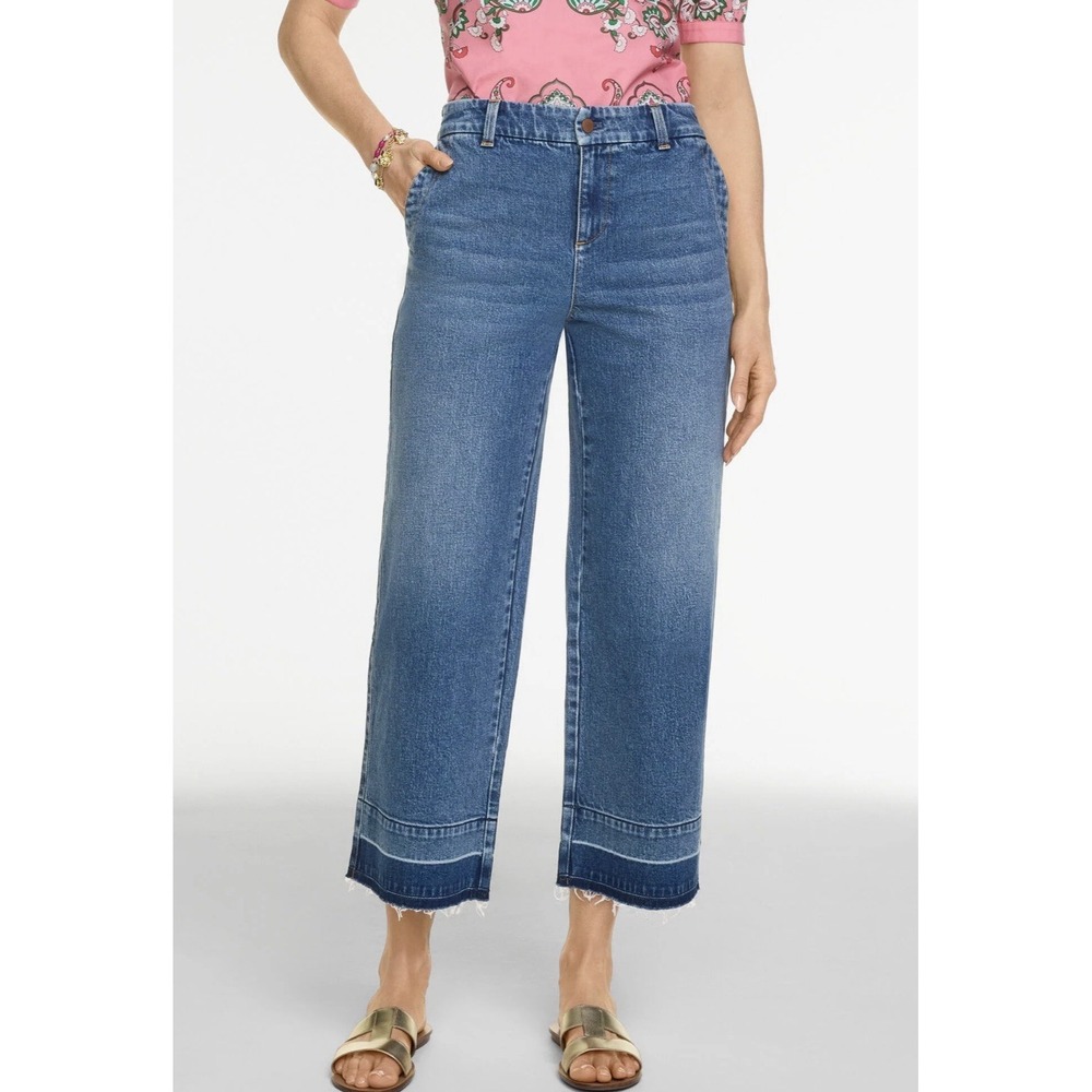 Talbots‎ Wide Crop Drop Hem Jeans Womens 18 Tillary Wash Mid Rise Stretch NWT